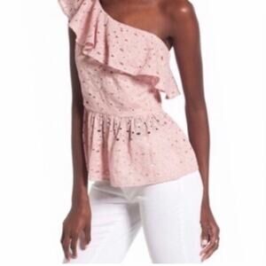 JOA one shoulder pink eyelet lace ruffle top size XS